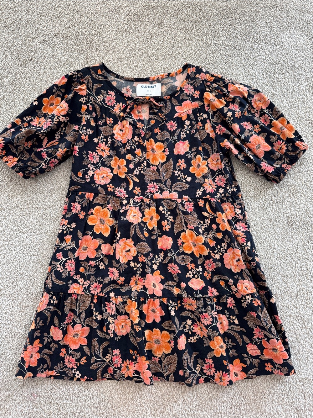 Old Navy Black Dress with Orange & Pink Floral Print